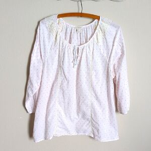 J CREW White Peasant Blouse With Coral